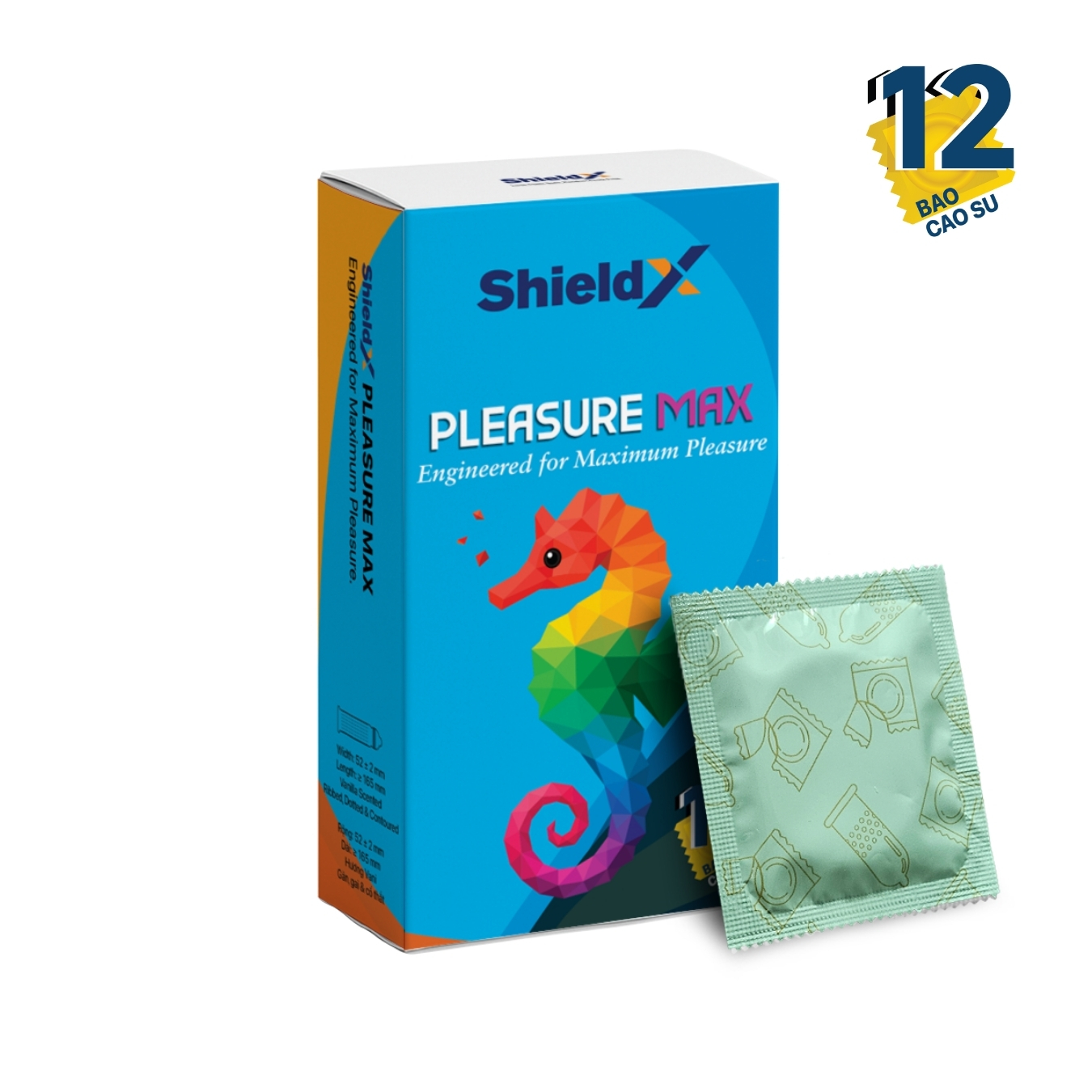 Bao cao su ShieldX Pleasure Max gân gai cổ thắt - Hộp 12 cái
